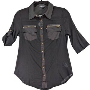 NEW Bebe Top Womens S Sheer Black Whimsigoth Fairy Urban Safari Corporate Goth